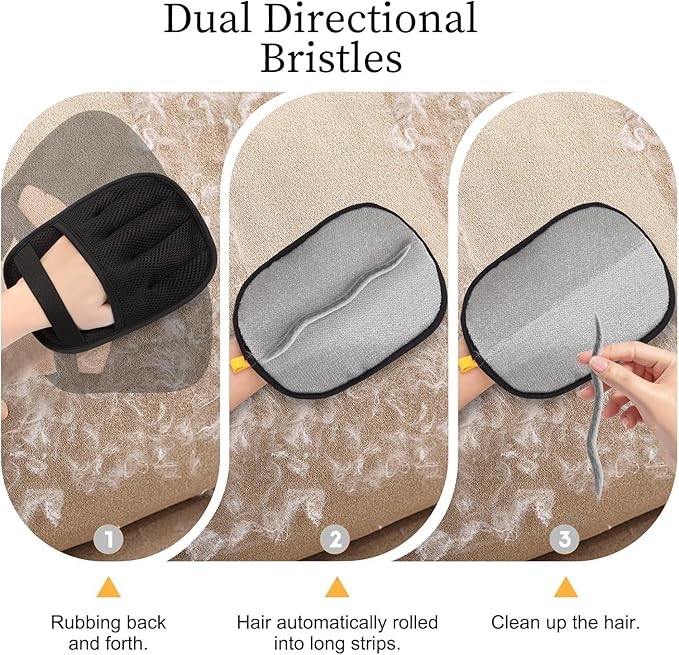 3PC Pet Hair Removal Glove for Cats & Dogs, 2025 Newly Upgraded Five-Finger Electrostatic Pet Hair Gloves, Reusable Pet Hair Remover Tool for Furniture, Car, Couch, Carpet, Clothes-PawvioPets