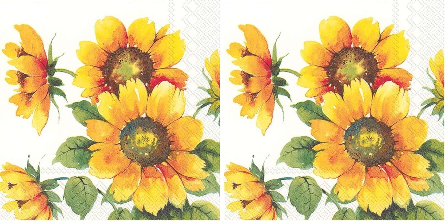 IHR Ideal Home Range Cocktail Napkins Disposable 3-Ply Paper Party Napkin Pack, 5" x 5", Colourful Sunflowers, 20-Count (Pack of 2)