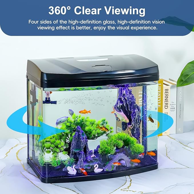 13 Gallon Glass Aquarium Starter Kit with Flip-Top Feeding Port for Betta Fish: Crystal Clear Viewing, Eco-Cycle Filtration, Air Pump, and LED Lighting-PawvioPets