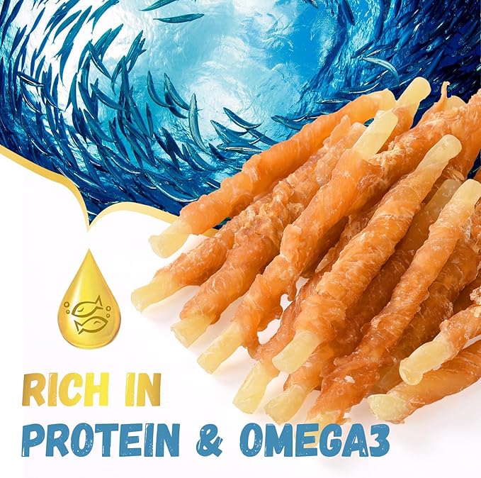 Dog Treats Chicken Wrapped Cod Sticks, Natural Chicken Cod Jerky Treats Rich in Omega-3, High Protein Chewy Training Treats Dog Snacks for Small Medium Large Dogs, 15-17 Counts, 10.6 oz-PawvioPets