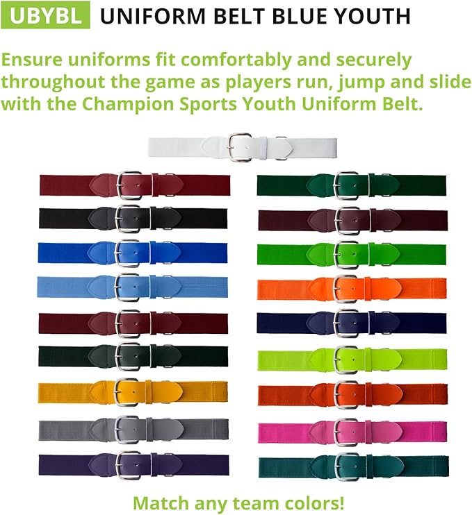 Champion Sports Baseball/Softball Uniform Belt, Comfort Stretch Fit Durable Syntex Tab - Youth & Adult Sizes, Multiple Colors-PawvioPets