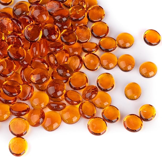 1LB Glass Marbles, Transparent and Smooth Flat Glass Beads for Vases, Mosaic Gem Pebbles for Aquarium Decor, Floral Arrangements, Mancala Stones, Vase Filler and Crafts, Orange-PawvioPets