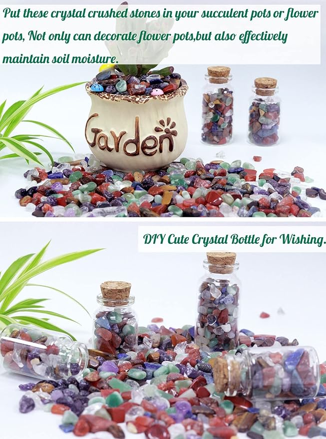 1lb 7 Chakra Aquarium Gravel Rocks Natural Tumbled Healing Crystal Chips Bulk Gemstones Crushed Stones for Fountain Vase Filler Planters Decorative Fish Tank Potted Reiki Energy Balancing-PawvioPets