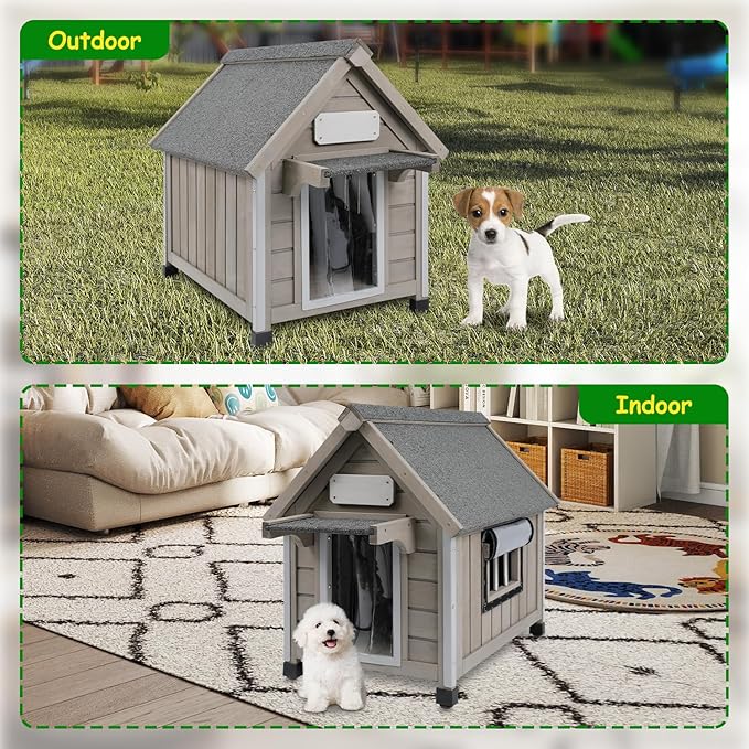 Dog House Outdoor Indoor Waterproof for Small Dog with Anti-Chewing Iron Frame, Raised Feet, Weatherproof Doghouse Kennel Puppy Shelter with Removable Floors(18" L*28.5" W*24" H)-PawvioPets