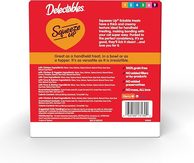 Delectables Squeeze Up Variety Pack, Creamy Squeezable Puree, Lickable Wet Cat Treats, Grain Free, No Added Fillers, No by-Products, No Added Preservatives, 0.5 Ounces Tube, 104 Tubes Total-PawvioPets