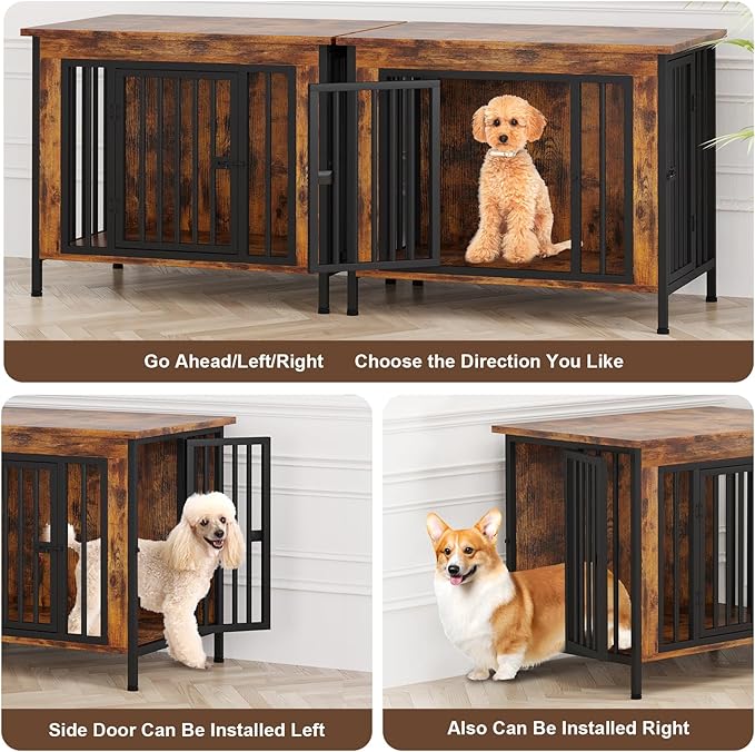 EasyCom 31.5" Small Dog Crate Furniture, Chew-Resistant Dog Crates for Small and Medium Dogs, Dog Kennel Furniture Indoor with 2 Doors and 3.94" Raised Feet, as TV Stand, End Table, Crate Table-PawvioPets