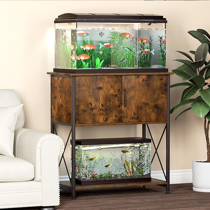 20-29 Gallon Aquarium Stand Metal Frame Fish Tank Stand with Cabinet Storage, for 20 Gallon Long Aquarium,30.7" L*16.5" W Tabletop,330LBS Capacity Rustic Brown and Black PG01YGN-PawvioPets