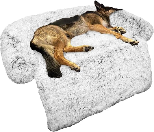 Calming Dog Bed Fluffy Plush Dog Mat for Furniture Protector with Removable Washable Cover for Large Medium Small Dogs and Cats (Large, Light Grey)-PawvioPets
