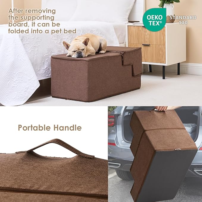 EHEYCIGA Dog Stairs for High Bed 22.5" H, 5-Step Dog Steps for Bed, Pet Steps for Small Dogs and Cats, Non-Slip Balanced Pet Ramp Indoor, Brown-PawvioPets