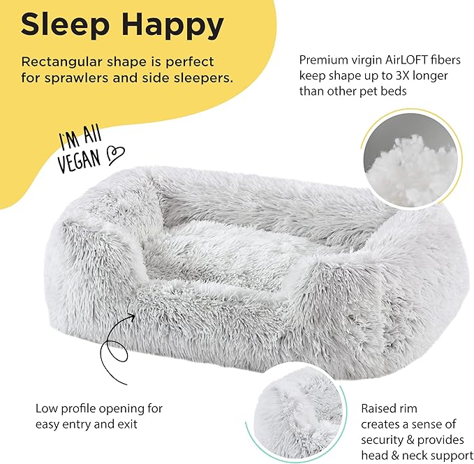 Best Friends by Sheri Shag Lounge Bed Calming Faux Fur Dog Bed, Frost, Medium, 30" x 20"-PawvioPets