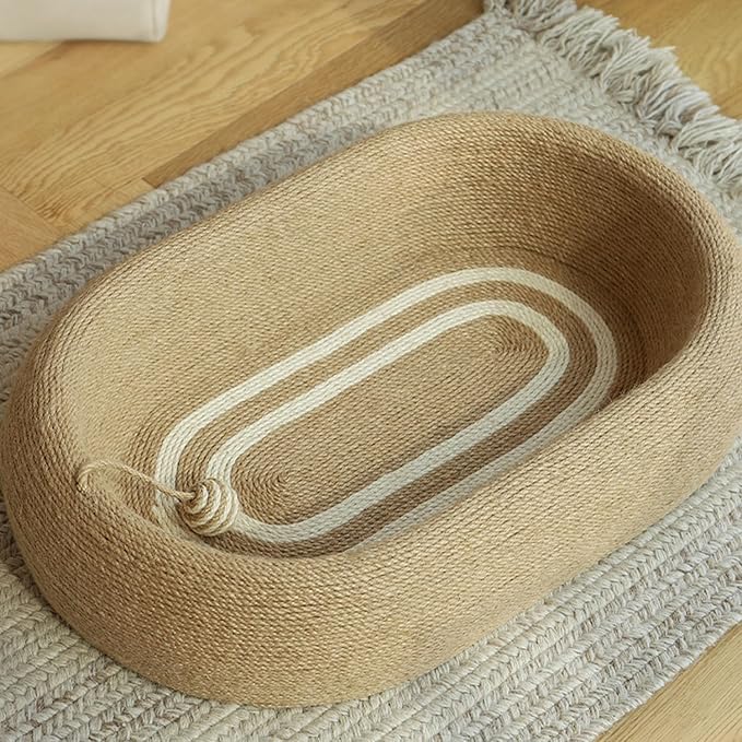 3-in-1 Sisal Scratching Board Bed, for Indoor Cats, Large Oval Cat Scratching Board, Toys for Playing and Nursing Paws (24x15x5 inches) (Large Size, Cat Bed - with Cooling Pad)-PawvioPets