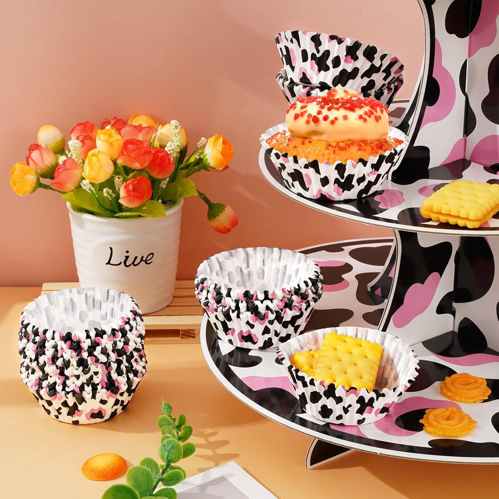 Waline 300 Pcs Cow Print Cupcake Liners - 2x1.2 Inch Cow Animal Baking Cups Holders for Baby Shower, Birthday, Wedding Party