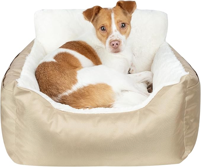 Best Pet Supplies Dog Pet Booster Seat, Dog Car Seats for Small Dogs & Medium Dogs, Soft Plush Cushion with Comfortable Bedding, Secure Straps, and Tall Pillow, Brown-PawvioPets