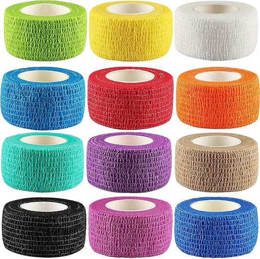 12Pack 1” x 5 Yards Self Adhesive Bandage Wrap, Elastic Self Breathable Self Adherent Wrap for Pets, Athletic Cohesive Bandage for First Aid, Sports Injury & Protection, 12Color-PawvioPets