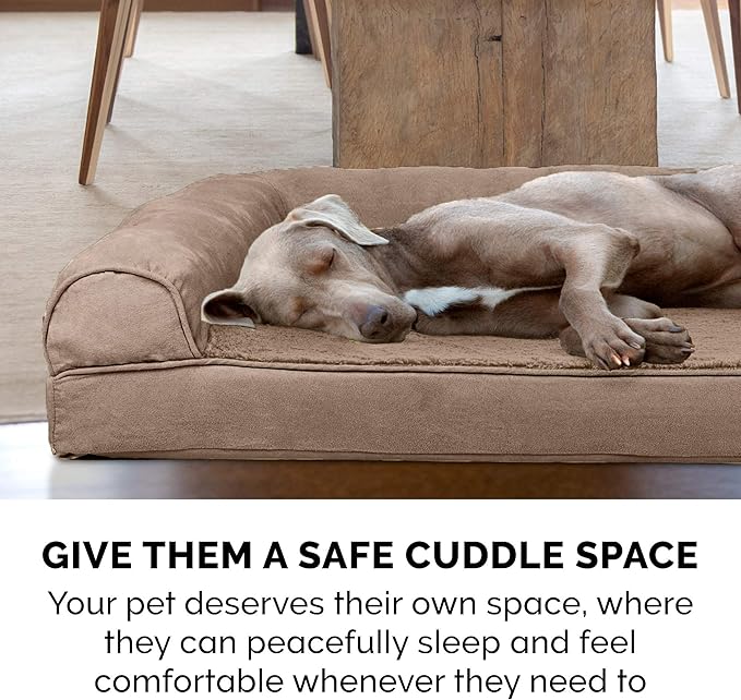 FurHaven Orthopedic Foam Sofa Dog Bed with Washable & Removable Cover - Plush/Suede - Almondine, Dogs Up to 35 lbs - Medium-PawvioPets