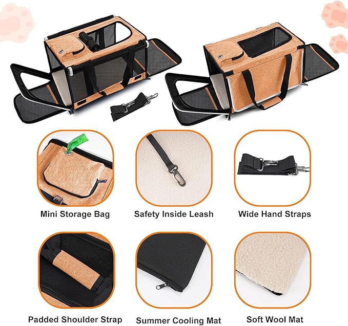 Dog Carry Bag for Puppy Pet Soft-Shell Portable Kennel Crate for 0-15 lbs Foldable Pomeranian Travel Cage Tea Cup Yorkie Carrier Purse Indoor Carrying Case Cat Supply Melon Tiny Dog Melon-PawvioPets