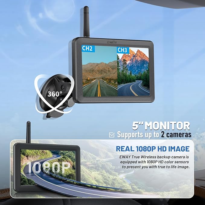 EWAY Wireless WiFi Magnetic Hitch Backup Camera 1080P HD Rechargeable Battery Powered No Wiring Rear View Reverse Monitoring Camera for Car Truck Pickup RV Camper 5th Wheel Horse Trailer Boat Trailer-PawvioPets