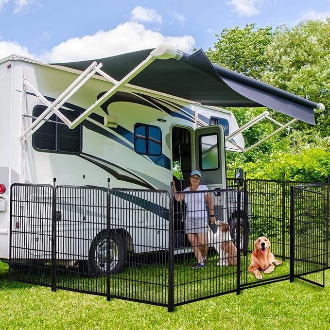 Garden Fencing 48in High, 8 Panels Total 17.7 Ft(L) Dog Fence Outdoor for Yard, Gate 21 in Wide with Low Sills. Lattice Panels for Outside, Dog Digging Fence Barrier, Garden Fences and Borders-PawvioPets