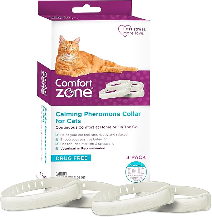 Comfort Zone Cat Calming Collar Value Pack: 4 30-Day Calming Collars for 120 Days of Calm; Cat Pheromones Help Anxiety, Reduce Stress, Urine Marking, Scratching; Indoor or Outdoor Cats; Long-Lasting-PawvioPets