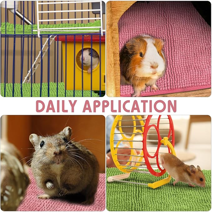 Amylove 4 Pcs Guinea Pig Cage Liner Guinea Pig Bedding Washable Fleece Pee Pads Reusable Small Animals Training Mat Small Animal Sleeping Bed for Bunny Hamster (Green Pink,16 x 24 Inch)-PawvioPets