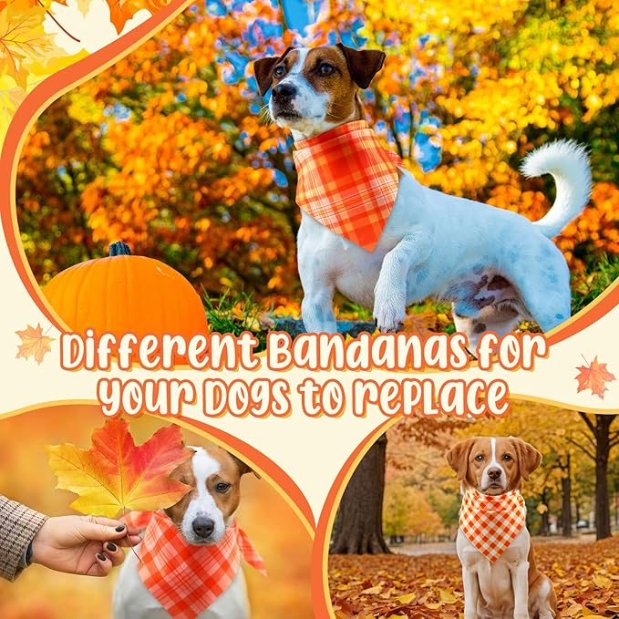 Abbylike 50 Pcs Fall Plaid Dog Bandanas Bulk Autumn Bandanas for Dogs Triangle Kerchief Bibs Scarf for Small Medium Large Pets Thanksgiving Costume Accessories, 25 Styles (25.6 x 17.7 x 17.7 Inch)-PawvioPets