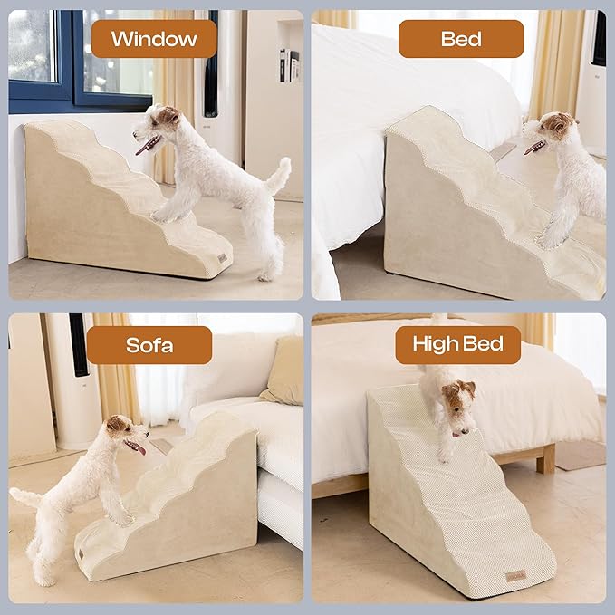 Dog Stairs for High Beds, Extra Tall 24.5" 5-Step Pet Steps for Medium & Small Dogs, Foam Ramp for Tall Couch & Bed, Washable Cover - Dog Steps for Bed-PawvioPets