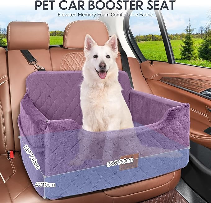 Dog Car Seat for Medium/Large Dogs, Dog Booster Seat for Pet Under 50lbs or 2 Small, Detachable and Washable Pet Car Seat,Multi-Functional Pet Travel Bed for Backseat(Purple)-PawvioPets