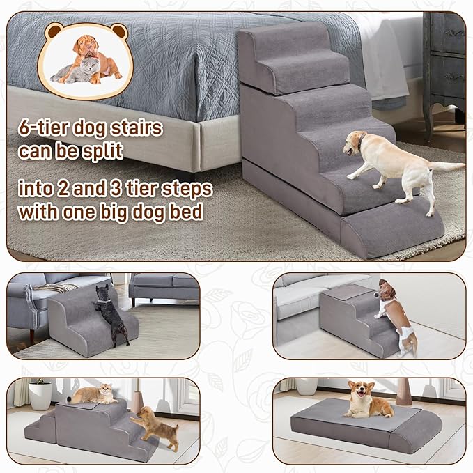 24-30inches High Dog Stairs & Steps for High Beds Tall, LitaiL 29inch 6 Steps Pet Stairs/Steps for High Beds Large Dogs, Non-Slip Dog Ramps for Small Dogs, for Older Cats-PawvioPets