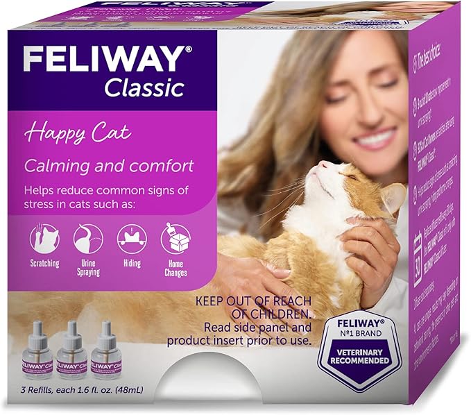 FELIWAY® Classic 3 x 30 Day Cat Calming Refills for Pheromone Diffuser, 3 x 48ml Value Pack - Helps Reduce Common Signs of Stress in Cats & Kittens, Enhanced Calming-PawvioPets