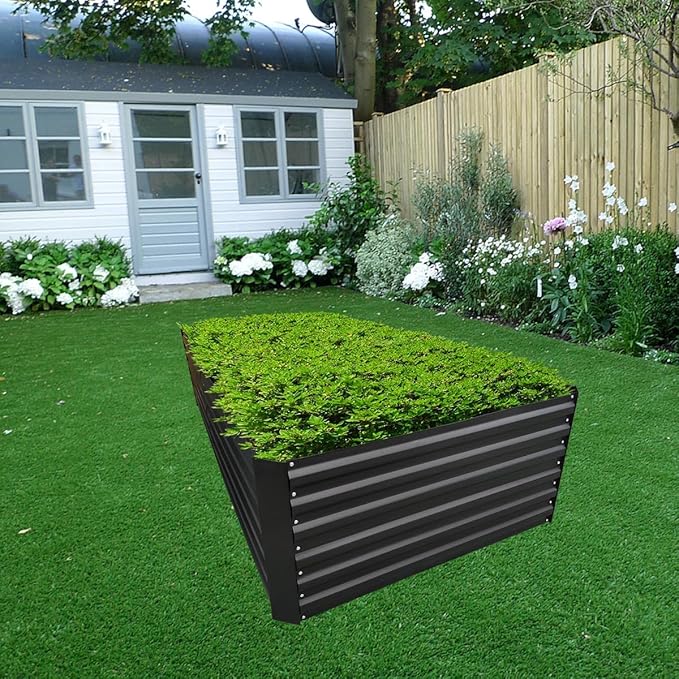 8x4x2FT Metal Raised Garden Bed Kit, Galvanized Outdoor Garden Bed Planter Box for Vegetables, Flowers, Herbs, Succulents and More, Black-PawvioPets