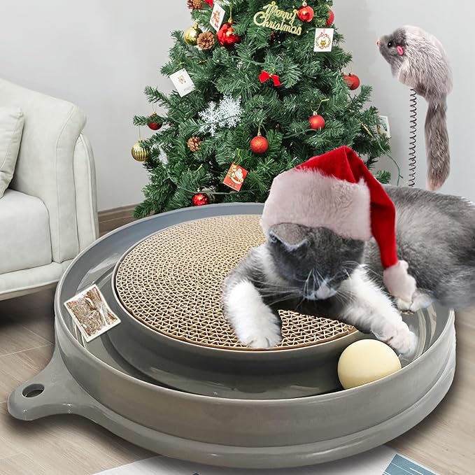 AUOON Cat Scratcher Toy - Cat Scratch Pad with Cat Toy Ball Track and Plush Mouse Toy for Indoor Cats and Kittens (Gray)-PawvioPets
