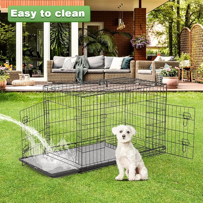 BestPet | Dog Crate | 42" | Black | Foldable Metal Kennel with Double Doors, Secure Slide-Bolt Latches, Leakproof Tray | Portable Dog Cage for Large Breeds | for Travel, Indoor & Outdoor Use-PawvioPets