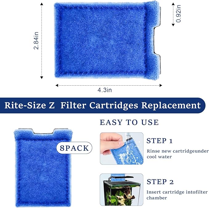 8 Pack Aquarium Filter Cartridges Rite-Size Z - Compatible with Marineland Eclipse & Emperor & Hidden Filtration System, Carbon Fish Tank Filters Replacement, Bio Media for Aquarium Filter-PawvioPets
