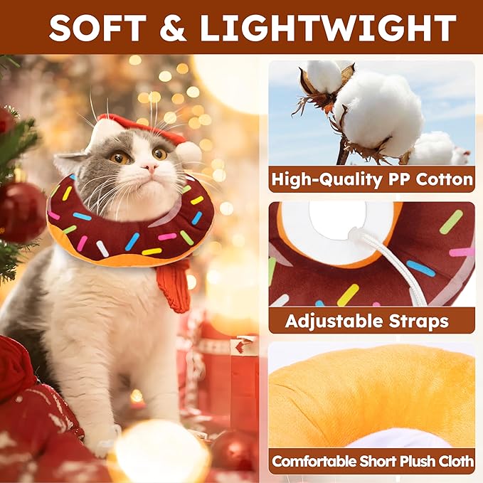 Cat Cone Collar Soft, Cat Recovery Collar for Wound Healing Cute Cat Donut Adjustable Cat Cones to Stop Licking Comfortable Lightweight Neck Elizabethan Collars for Cats Kittens After Surgery-PawvioPets