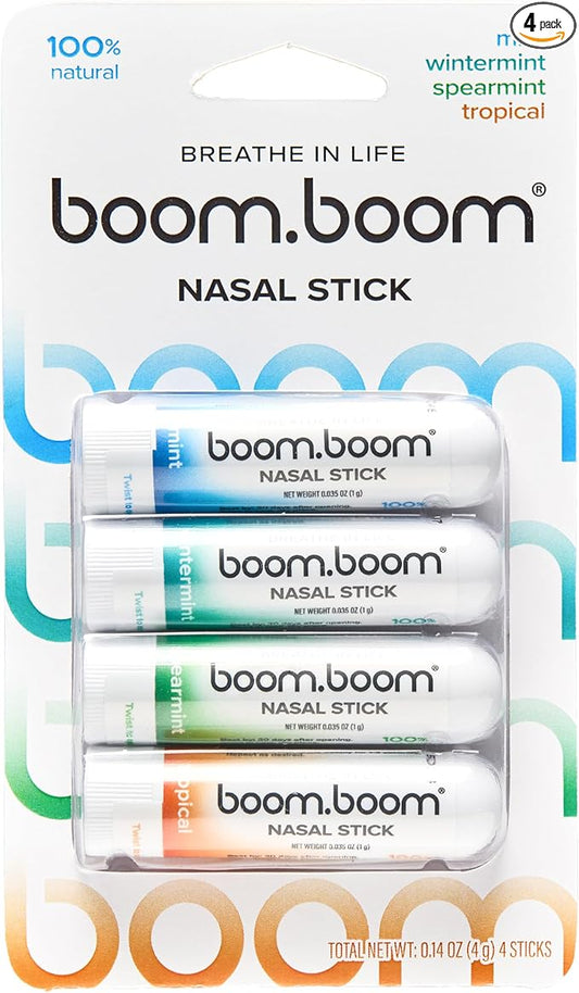 BoomBoom Nasal Stick | Vapor Flow Technology | Cool Refreshing Sensation | Natural Mood Boost | Simple Ingredients | Essential Oils + Menthol Inhaler (Mint, Wintermint, Tropical, Spearmint)-PawvioPets
