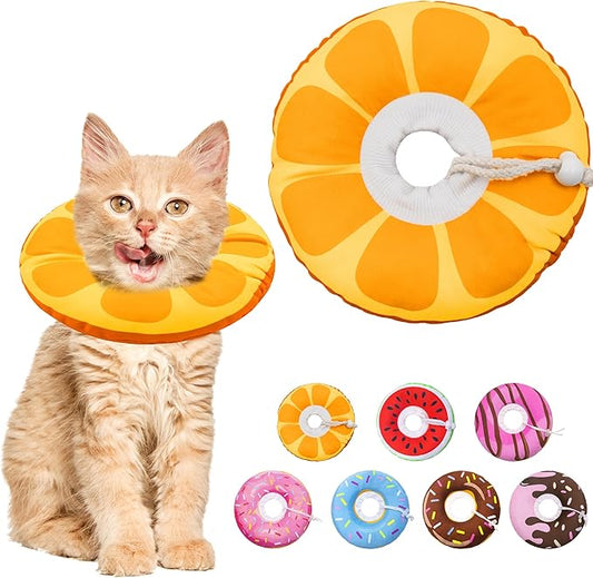 Cat Cone Collar Soft, Cat Recovery Collar for Wound Healing Cute Donut Elizabethan Cone for Kittens, Adjustable Cones for Cats to Stop Licking Neck Protective Cones After Spay(Orange, Small)-PawvioPets