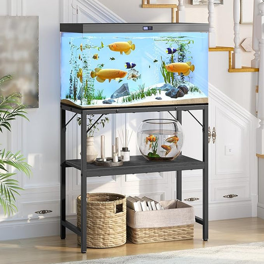 20 Gallon Fish Tank Stand, Aquarium Stand with 2-Tier Storage Shelves, Heavy Duty Breeder Turtle Terrarium Stand Rack for Home Office, 24.0" L x 11.8" W x 24.4" H, Black FTBK2001-PawvioPets
