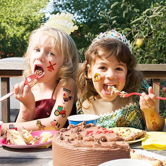 72 PCS Farm Barnyard Animal Pre-Cut Temporary Tattoos Sticker Birthday Decorations Party Supplies Favors Gift Boy Girl Farmhouse Cow Chicken Tattoo School Reward Themed (Normal)-PawvioPets