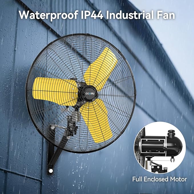 8800 CFM 24" Outdoor Commercial Wall Fan Oscillating, IP44 Waterproof Wall Mount Fan, Heavy Duty, 3 Speed, Adjustable Tilt for Factory, Warehouse, Garage, ETL Listed-PawvioPets