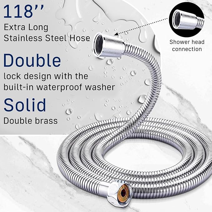 Dog Shower Attachment for Pet Bath,Dog Washing Hose Attachment,Dog Wash Sprayer Kit Includes 2-mode Dog Shower Handheld,118 Inches Stainless Steel Hose,G1/2" Metal Shower Diverter (Sprayer Kit)-PawvioPets