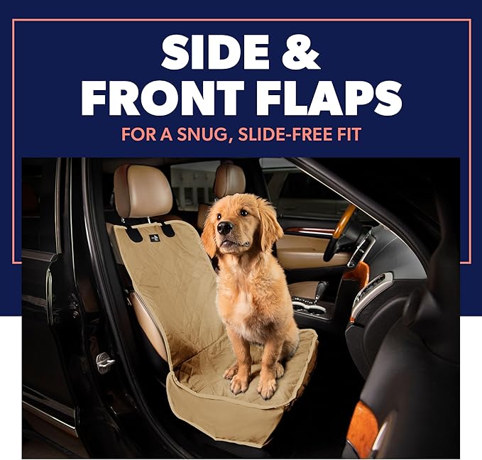 Active Pets Dog Car Seat Cover, Waterproof Front Seat Protector for SUV Truck Sedan, Pet Safety Travel Comfort System with Universal Fit, Beige-PawvioPets