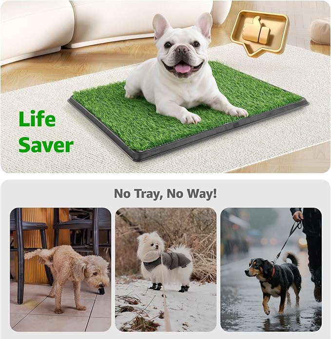 Dog Grass Pet Loo Indoor/Outdoor Portable Potty, Dog Litter Box Full Potty System with Trays, Artificial Grass Patch Balcony Mat and Washable Pee Pad for Puppy Training, Pet Toilet (Tray 35''x23'')-PawvioPets