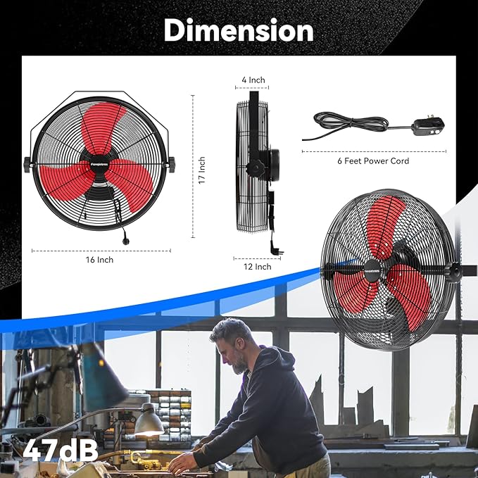 2600 CFM 14 inch Outdoor High Velocity Wall Mounted Fan, 3-Speed Metal Fans with IP44 Enclosure Motor, Industrial Grade Weatherproof Wall Fan for Patio, Greenhouse, Garage, and Gazebo-PawvioPets