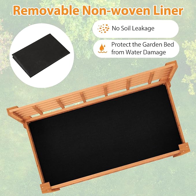 Giantex Raised Garden Bed with Trellis, Wooden Elevated Planter Box with Legs, Drainage Holes for Climbing Plants Vines Vegetables Flowers Herbs, Outdoor Horticulture Planter for Patio Yard (Brown)-PawvioPets