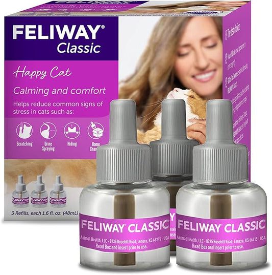 FELIWAY® Classic 3 x 30 Day Cat Calming Refills for Pheromone Diffuser, 3 x 48ml Value Pack - Helps Reduce Common Signs of Stress in Cats & Kittens, Enhanced Calming-PawvioPets