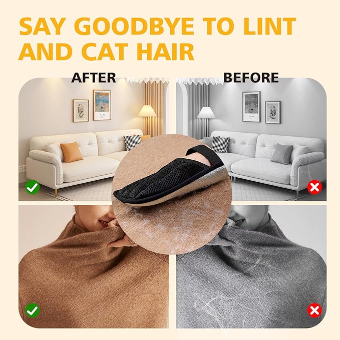 Cat Hair Gloves for Pet Hair Removal，Reusable Cats & Dog Pet Hair Remover Electrostatic Gloves for Pets Grooming,Furniture,Carpet,Car,Couch-PawvioPets