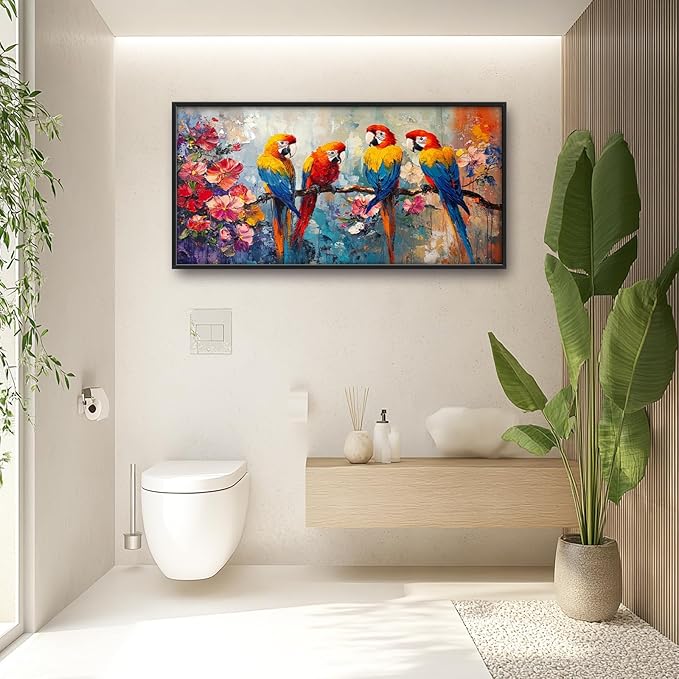 Extra Large Framed Parrot Bird Wall Art,Oversized Abstract Colorful Parrots Flower Wall Decor Pictures for Living Room,Canvas Print Painting Modern Artwork Bedroom Office Bathroom Home Decor 60L x30W-PawvioPets