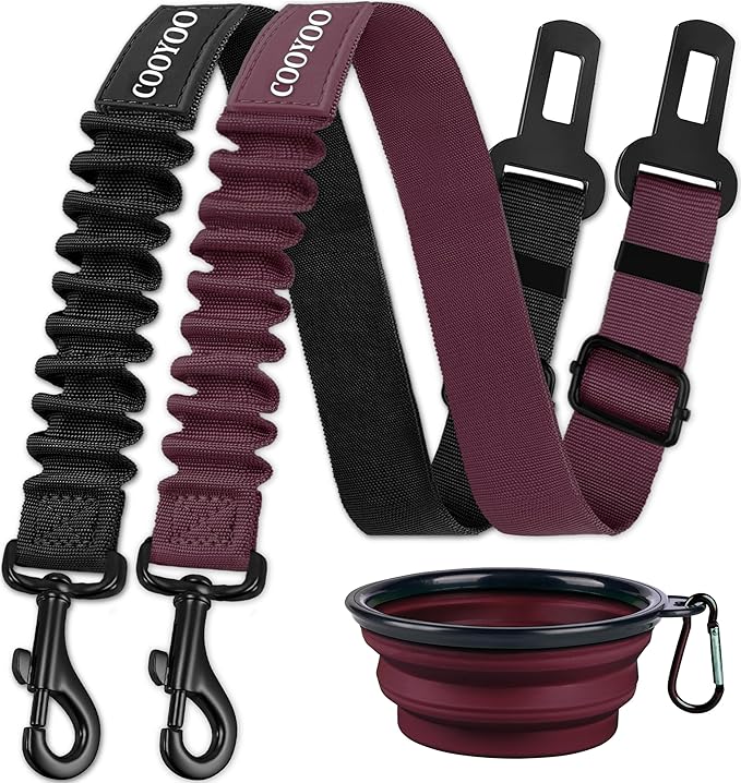 COOYOO Dog Seat Belt,3 Piece Set Retractable Dog Car Adjustable Seatbelts for Vehicle Nylon Pet Safety Heavy Duty & Elastic & Durable Car Harness for Dogs-PawvioPets