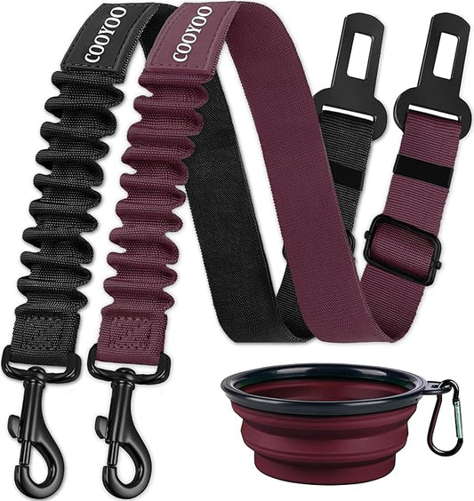 COOYOO Dog Seat Belt,3 Piece Set Retractable Dog Car Adjustable Seatbelts for Vehicle Nylon Pet Safety Heavy Duty & Elastic & Durable Car Harness for Dogs-PawvioPets