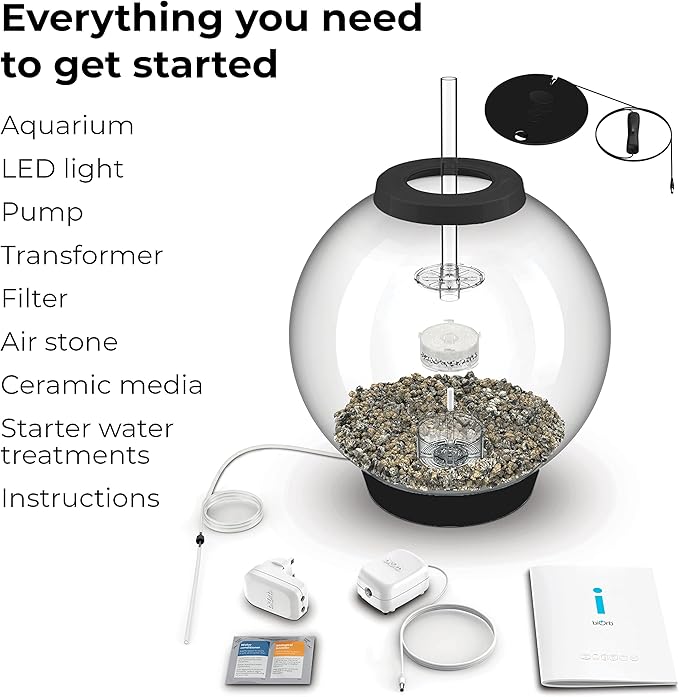 biOrb Classic 60 Acrylic 16-Gallon Aquarium with White LED Lights Modern Tank for Tabletop Display, Black-PawvioPets